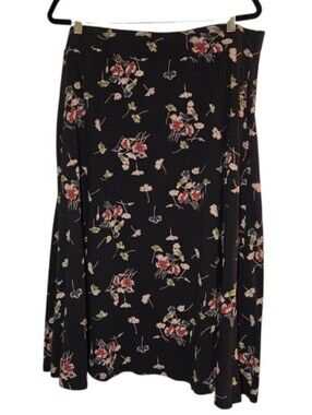 Pact  Organic Cotton Navy Floral Fit & Flare Midi Skirt Cottagecore Boho Prarie